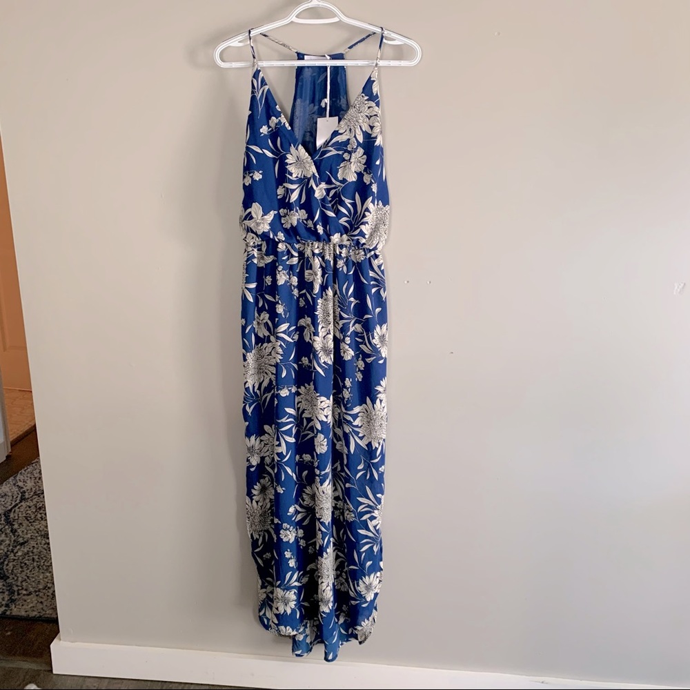 Along the Waterway Blue Floral Print Midi Dress